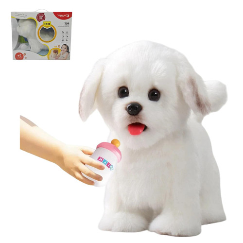 Plush Interactive Maltese Simulation Dog- Puppy Dog Toy for Kids-with Walking, Barking, Wagging Tail & Talking- Robotic Present Pet Toy for Toddler Kids Girls Boys