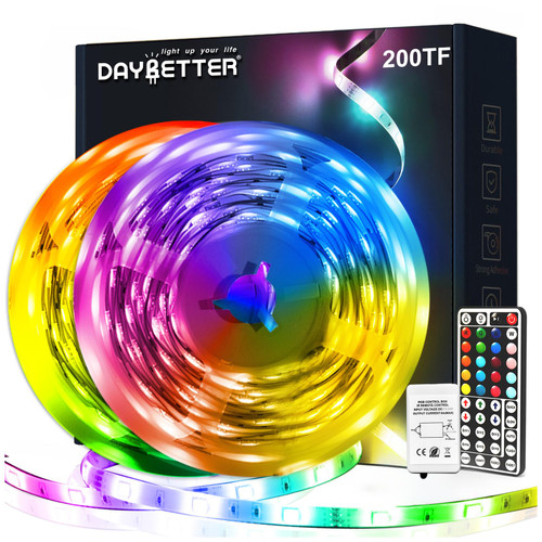 DAYBETTER Led Strip Lights 200ft, RGB Led Light Strip with 44 Keys Remote Controller, Color Changing Led Lights for Bedroom 100 ft of 2 Rolls