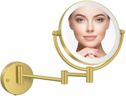 Rechargeable Wall Mounted Lighted Makeup Mirror with Magnification Gold, 8 Inch 1X/10X Magnifying Two Sided Led with Lights, 360 Swivel Extendable Shaving Mirror for Bathroom, Brushed Gold Rechargeable Wall Mounted Lighted Makeup Mirror with Magnification Gold, 8 Inch 1X/10X Magnifying Two Sided Led with Lights, 360 Swivel Extendable Shaving Mirror for Bathroom, Brushed Gold