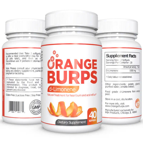 Orange Burps D-Limonene Softgels - Heartburn & Acid Reflux Relief - Supports Digestion - Healthy Wellness Supplements - Non-GMO - Pack of 3