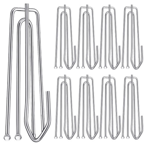 60PCS Stainless Steel Drapery Hook and Pin for Pleated Drapes 4 Prongs Pinch Pleat Clips Traverse Pleater 4 End Curtain Hangers for Window Door Bathroom Curtain