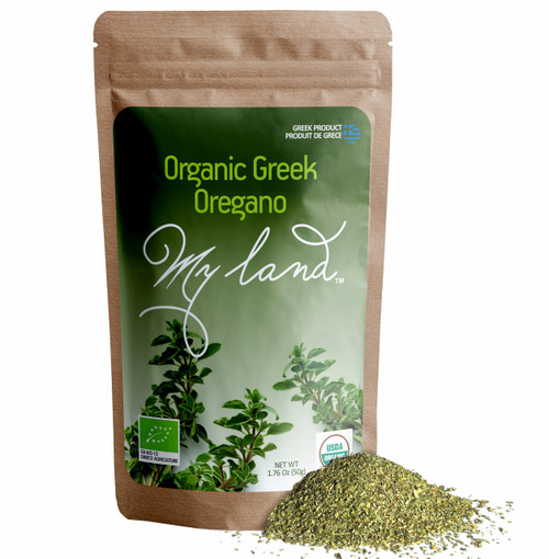 My Land Organic Greek Oregano – Dried & Finely Cut Leaves (50 g / 1.76 oz) | From Mount Olympus, Greece | USDA Organic Culinary Herb & Herbal Tea Leaves