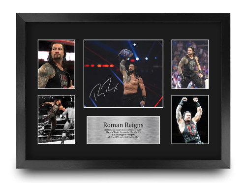 HWC Trading Roman Reigns Wrestling 16 x 12 inch (A3) Printed Gifts Signed Autograph Picture for WWE & WWF Memorabilia Fans - 16" x 12" Framed