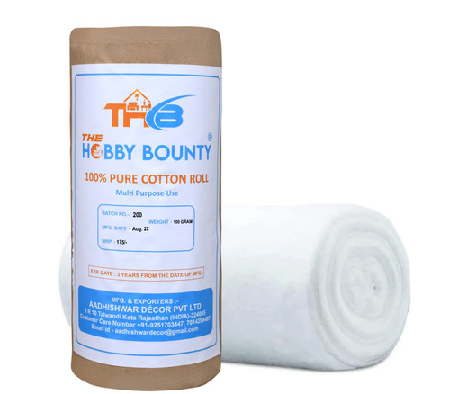 The Hobby Bounty Pure Cotton Roll 100% High Absorbent Organic and Soft Multipurpose Use for Makeup Remover Medical Use Cotton Salon Beauty Use for Baby Care (100 Gram)