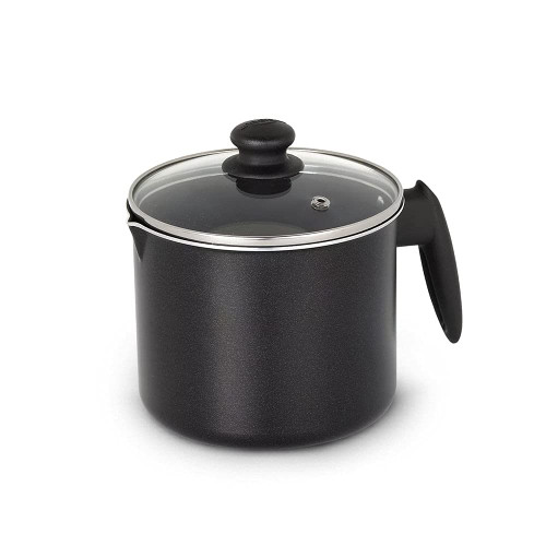 Universal (51 Oz - 1.6 Quart) Non-stick Milk Pitcher with Glass Lid, Aluminum Frothing Jug