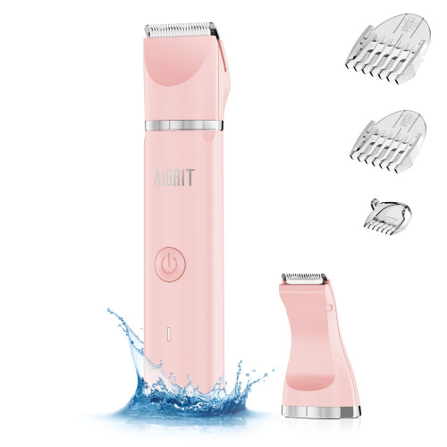 AIBRIT PRO Electric Bikini Trimmer for Women - 2 in 1 Electric Lady Pubic Hair Groomer Painless Hair Removal Razor Body Shaver, Portable Ladies Shaver with 2 Trimmer Heads, IPX7 Waterproof