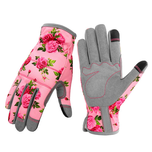 YRTSH Leather Gardening Gloves for Women, Flexible Breathable Garden Gloves, Thorn Proof Working Gloves for Weeding, Digging and Pruning, Small, Pink