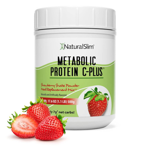 Metabolic Protein C-Plus Whey Protein Powder & Shake Meal Replacement with Vitamin C, L-Glutamine & Digestive Enzymes, Low Carb Protein Drink, Support Metabolism, Energy & Gut health 1.1lb Strawberry