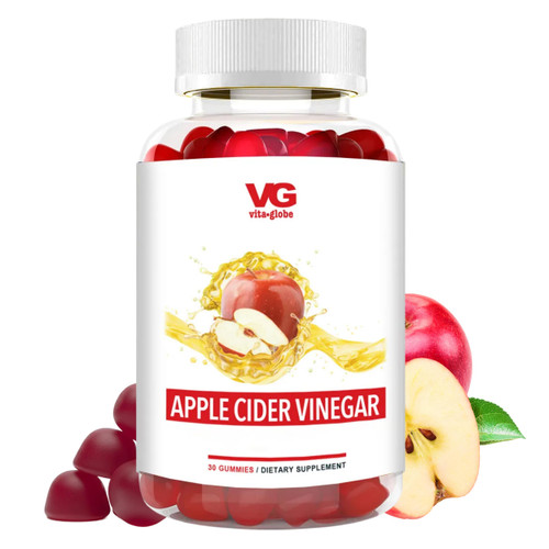 VITA GLOBE Apple Cider Vinegar Gummies 500mg with The Mother, Vitamin B6, B12 & Folate – A Tangy Apple Bite in Gummy Form | ACV Supplement for Energy, Metabolism & Digestive Health – 60 Count
