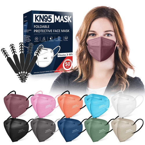 FENFEN KN95 Face Masks Disposable Adults - 50 Pack 5 Layer Protection KN95 Masks Breathable Comfortable Dust Safety Mask Individually Wrapped