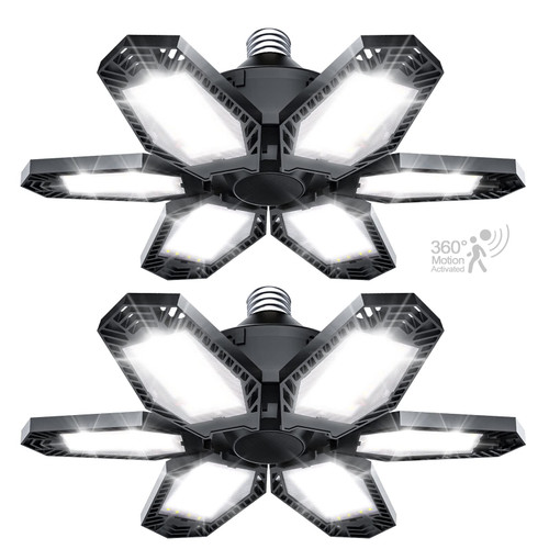 TANBABY 2 Pack Motion Sensor Garage Light, Total 30000LM Deformable Garage Lighting, 150W LED Ceiling with Motion, Ultra Bright Motion Activated LED Shop Light for Attic, Basement