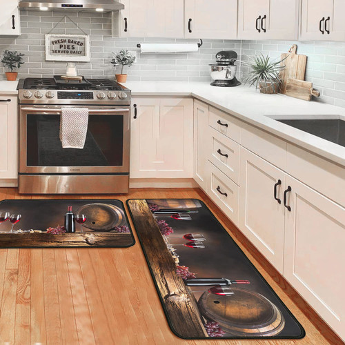 OUXIOAZ Wine Kitchen Rugs and Mats Non Skid Washable Absorbent Microfiber Kitchen Mat for Floor, Kitchen Mat Set of 2 Wine Kitchen Decor Stain Resistant 17"x47"+17"x30"