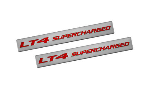 ERPART LT4 Supercharged RED on Silver Highly Polished Real Aluminum Emblems Compatible with Chevy Chevrolet Corvette Camaro Cadillac (Pack of 2)