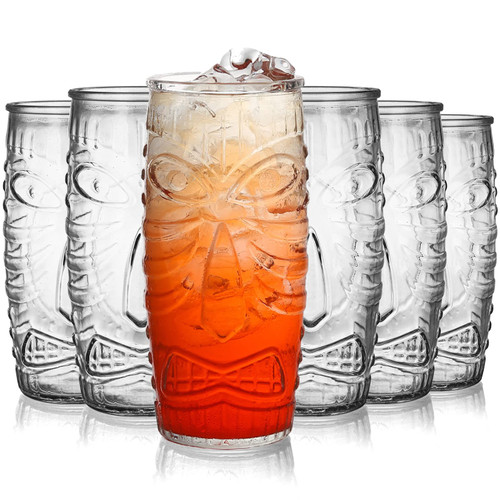 Cedilis 6 Pack 20 Ounce Modern Bar Tiki Glasses, Hawaiian Glass Tiki Cups for Cocktails, Double Old Fashioned Glass, Clear Zombie Glass for Mai Tai, Tropical Summer Drinks