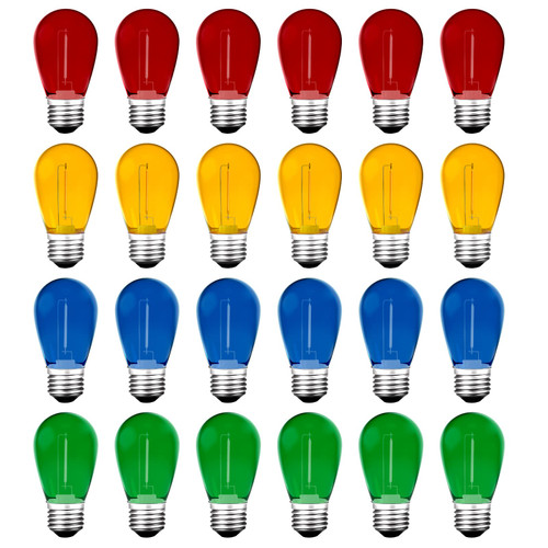 Meconard 24Pack S14 Colored LED String Light Bulbs,1Watt Plastic Shatterproof Waterproof Outdoor Indoor Replacement Bulbs for Home Decor, E26 Medium Base, Multi-Color: Red/Green/Blue/Orange