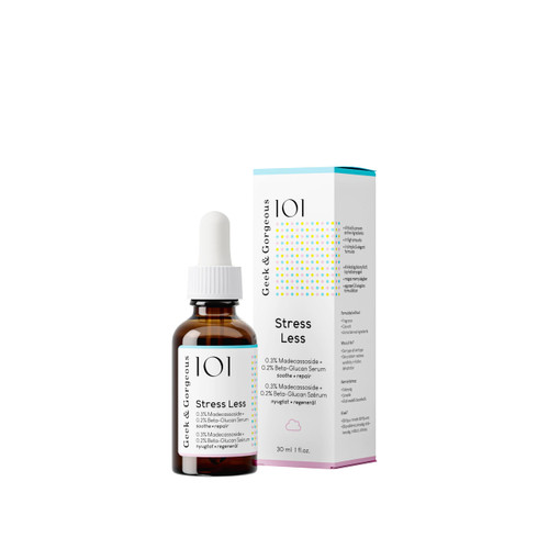 Geek & Gorgeous – Stress Less – Lightweight Gel Serum with Beta-Glucan & Madecassoside – Soothing Care for All Skin Types, Especially Sensitive – 1 oz