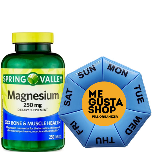Magnesium Tablets Spring Valley Dietary Supplement for Bone & Muscle Health, 250 mg, 250 Count Includes Pill Organizer Magnesium Tablets Spring Valley Dietary Supplement for Bone & Muscle Health, 250 mg, 250 Count Includes Pill Organizer