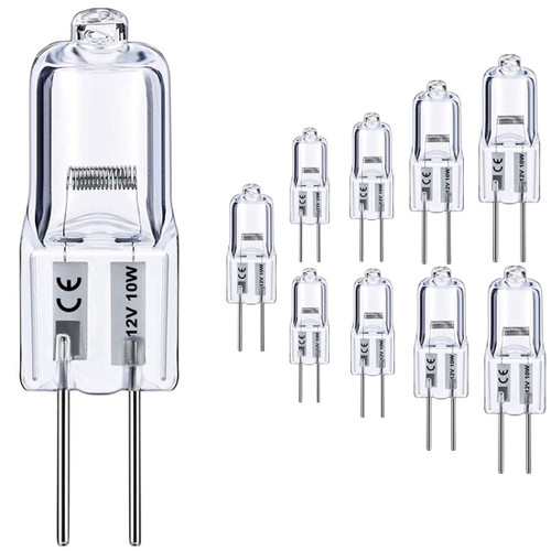 G4 Halogen Bulb, 10 Pack 12V 10W Bi-pin Base, High Output 150LM 3000Hrs Long Lifetime, Dimmable, CRI100 & 2800K Warm White, for Cabinet Light Bulbs