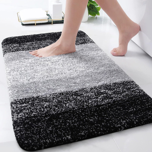 Arotive Microfiber Bathroom Rugs, Shaggy Soft and Absorbent Bath Rug, Non-Slip, Thick Plush Machine Washable Dry Bath Mats for Bathroom, Tub and Shower, 36x24, Black, Rectangular