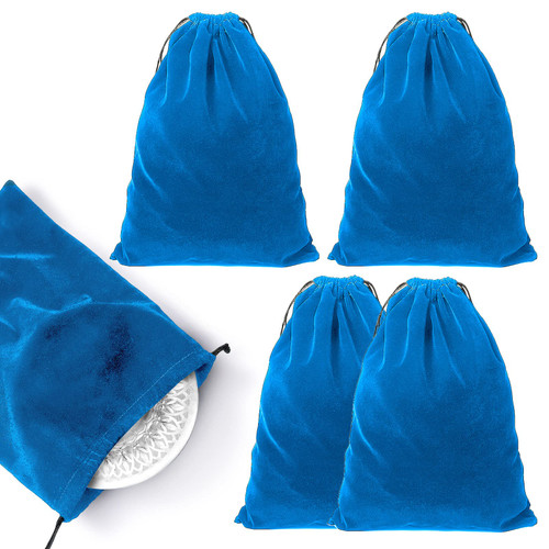Saintrygo 4 Pcs Silver Storage Bags Anti Tarnish Storage Bag Fabric Silverware Polishing Cloth for Silver Jewelry Flatware Protection(9.8 x 12.8 Inch,Blue)
