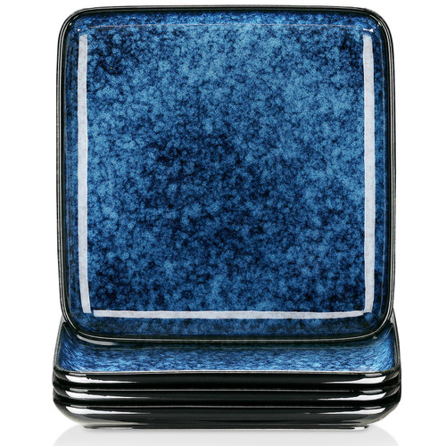 vancasso Stern Square Dinner Plates Set of 4, 10.5 Inch Dessert Plates, Reactive Change Glaze Blue Serving Pasta Salad Plate Dish, Scratch Resistant
