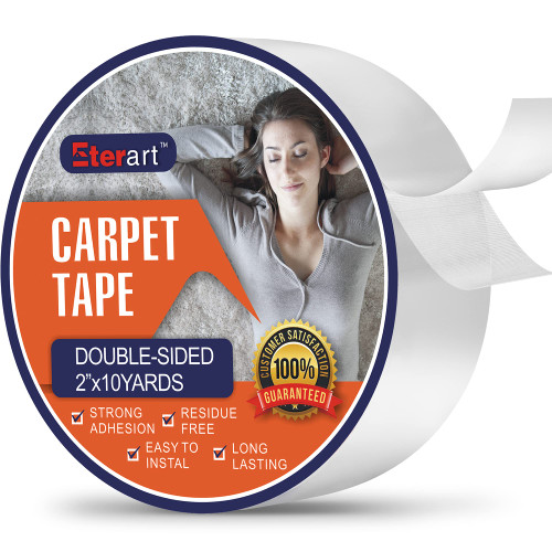 Eterart Double Sided Carpet Tape Heavy Duty for Area Rugs,Tile Hardwood Floors,Over Carpet,Rug Tape High Adhesive and Removable,Strong Sticky Tape,Residue Free,2 Inches x 10 Yards,White