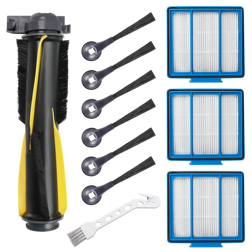 Replacement Parts for Shark Robot Vacuum R101AE RV1001AE AV911S RV2001WD RV1100SRUS RV1100VRUS by Techecook - Includes 6 x Side Brushes, 3 x Hepa Filters,1 x Main Rolling Brush and 1 x Cleaning Brush