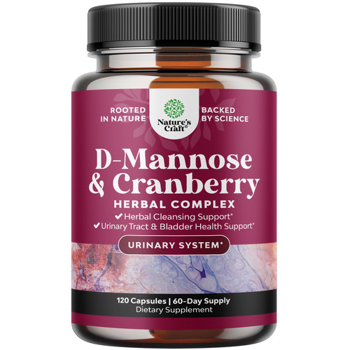 D Mannose with Cranberry Supplement - Potent D Mannose 1000mg Capsules for Kidney Defense Support & Cleanse and Urinary Tract Health for Women & Men - Bladder Health Supplement for Adults - 120 Count