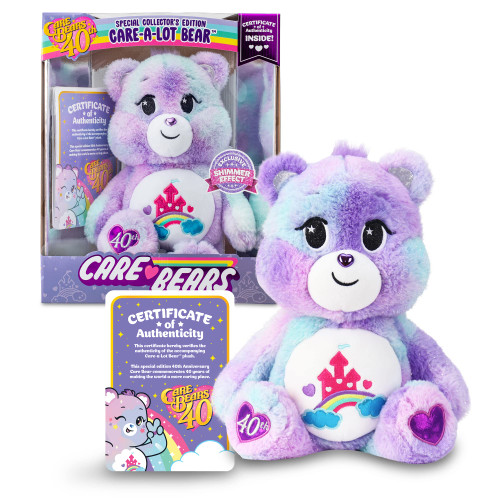 Care Bears Care-a-Lot Bear - 40th Anniversary - Purple Plushie for Ages 4+ – Stuffed Animal, Super Soft and Cuddly – Good for Girls and Boys, Employees, Collectors, Great Valentines Day Gift for Kids