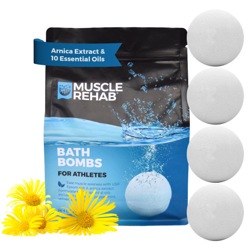 Muscle Rehab Epsom Salt Bath Bombs with Arnica (4 Pack) | Magnesium Recovery Soak for Sore Muscles, Post-Workout Relief & Relaxation | Eucalyptus, Turmeric & Clary Sage Essential Oils Muscle Rehab Epsom Salt Bath Bombs with Arnica (4 Pack) | Magnesium Recovery Soak for Sore Muscles, Post-Workout Relief & Relaxation | Eucalyptus, Turmeric & Clary Sage Essential Oils