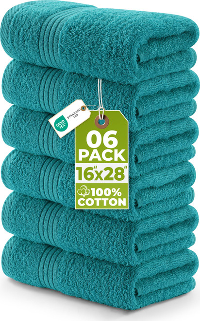 Utopia Towels 6 Piece Premium Hand Towels Set, 16 by 28 inches, 100% Ring Spun Cotton, Lightweight and Highly Absorbent Towels for Bathroom, Travel, Camp, Hotel, and Spa, Turquoise