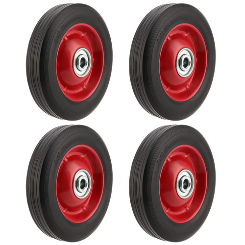 PINGEUI 4 PCS 8 Inch Solid Rubber Tire, Flat Free Solid Rubber Wheels, Hand Truck Replacement Wheels, 1/2-Inch Axle Hole, 220 lbs Max Load-Bearing Capacity