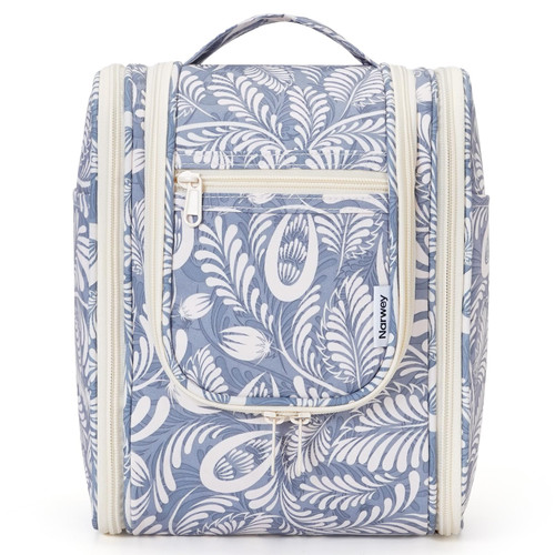 Narwey Small Hanging Toiletry Bag Women Travel Makeup Bag Organizer Toiletries Bag for Travel Size Essentials Accessories Cosmetics (Medium, Blue Leaf)