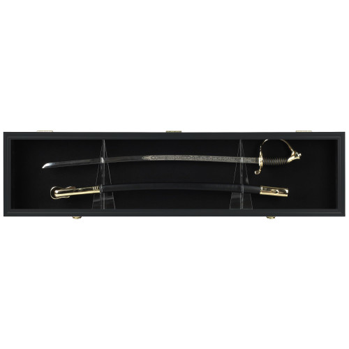 Sword Display Case Cabinet Stand Holder Wall Rack Holds Military Saber or Samurai Sword Lockable UV Protection Door Black Felt Inside (Black Finish Frame)