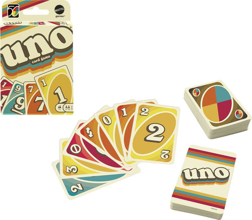 Mattel Games UNO Iconic Series 1970s Matching Card Game Featuring Decade-Themed Design, 112 Cards for Collectors, Teen & Adult Game Night, Ages 7 Years & Older.