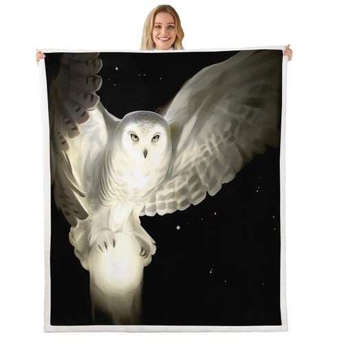 Homewish Black Sky Stars Decor Bed Throws for Kids Teens White Light Owl Pattern Flannel Fleece Blanket Microfiber Throw Blanket Soft Lightweight for Sofa Couch, Baby Size (30 x 40 Inches)