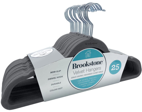 BROOKSTONE, [25 Pack] Velvet Hangers, [Non-Slip] 360° Swivel Hook, Lightweight & Slim, Strong & Durable, Space Saving Design, Heavy Duty, Won’t Stain Fabric