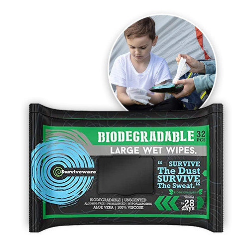 Surviveware Flushable Wipes for Adults, Men or Women - Unscented Biodegradable Wet Wipe for Face, Body & Butt - Post Workout, Travel & Outdoors, Camping - 15 Count, Pack of 1