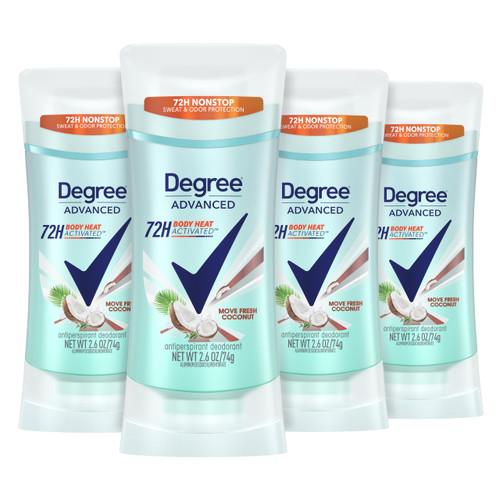 Degree Antiperspirant Deodorant 72-Hour Sweat & Odor Protection Fresh Coconut Deodorant for Women with MotionSense Technology 2.6 oz, Pack of 4