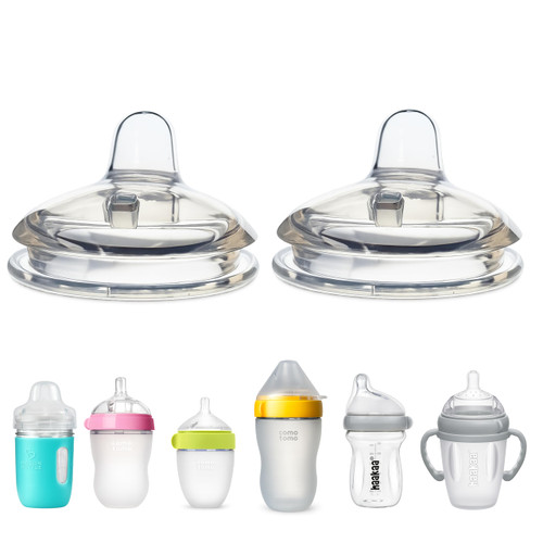 Sippy Spout Nipples for Comotomo (original and Gen 2), Mason Glass and haakaa Baby Bottles, 2-Count, Food Grade Soft Silicone, Spill-proof, Transition Nipples, Converts to Sippy Cup BPA-free 4+ months