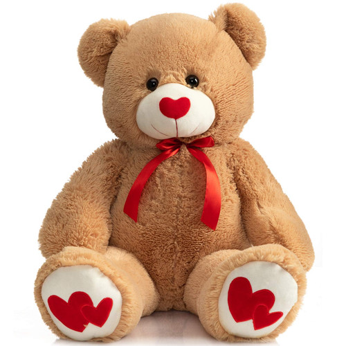HollyHOME Big Teddy Bear Stuffed Animal Valentines Large Bear Plush with Red Heart for Girlfriend and Kids Valentines 36 inch Tan