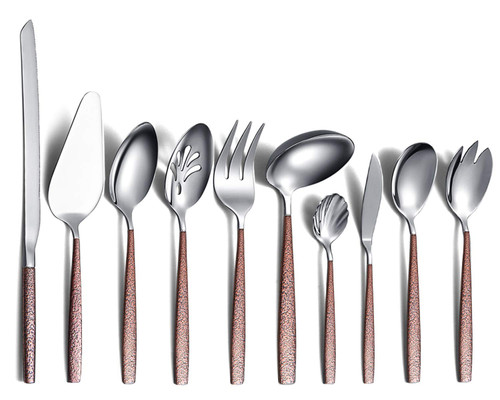 Berglander Silverware Serving Set 10 Pieces With Moon Surface Handle And Shiny Mirror Polish, Stainless Steel Modern Solid Flatware Serving Set Serving Spoons Serving Utensils