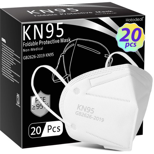 Hotodeal KN95 Face Mask 20 PCS,5 Layers Cup Dust Mask Against PM2.5 from Fire Smoke, Dust, for Men, Women, Essential Workers(White)