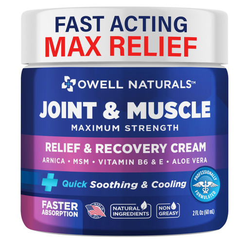 Owell Naturals Joint & Muscle Deep Penetrating Therapy Soothing Comfort Cream, Maximum Strength Relief & Recovery for Lower Back, Neck, Knee, Hands, Feet, Shoulder, 2 Oz