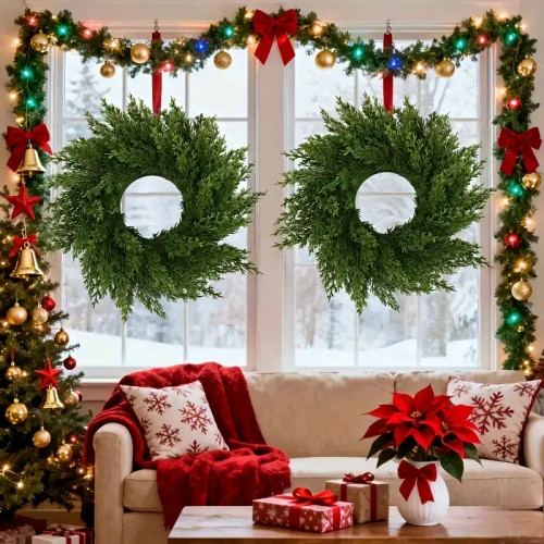2pack Christmas Berry Pine Wreath, Artificial Norfolk Spruce, Indoor/outdoor Decoration, Perfect for Doors, Walls, Windows, Porches