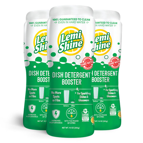 Lemi Shine Dish Detergent Booster, Hard Water Stain Remover, Multi-Use Citric Acid Cleaner 10 oz, Pack of 3