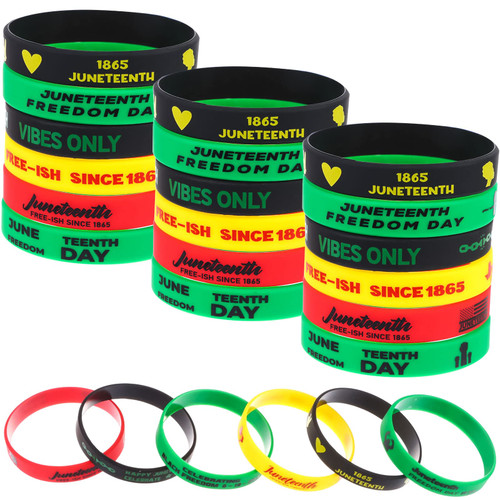 JiaUfmi 48 Pcs Happy Juneteenth Rubber Bracelets 1865 African American Freedom Day Silicone Wristbands Black American Independence Day Party Supplies for Juneteenth Holiday Decorations Gifts