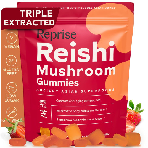 Reishi Mushroom Gummies | Hongo Reishi Mushroom Supplement Gummies (Lingzhi, Ganoderma Lucidum) | Full Spectrum Stress Gummies for Adults | Red Reishi Mushroom | Strawberry Flavor | 45 Count