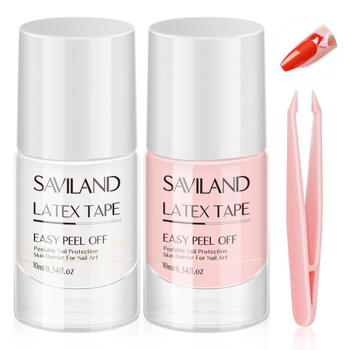 SAVILAND Liquid Latex for Nails, 20ML Latex Nail Polish Barrier Peel Off with Tweezer, Cuticle Guard Skin Barrier Nail Protector Pink White Nail Tape for Nail Art Tools Manicure Set for Salon Home