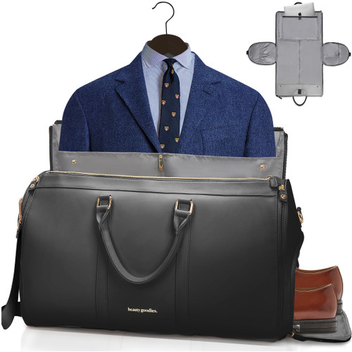 GOODIES LAB Convertible Black Garment Duffel Bag for Travel, Duffle for Men, Garment Bags for Mens Suit and for Women, Carry On Bag for Suits, Airplane Travel and Overnight Bag. Classic Elegance !